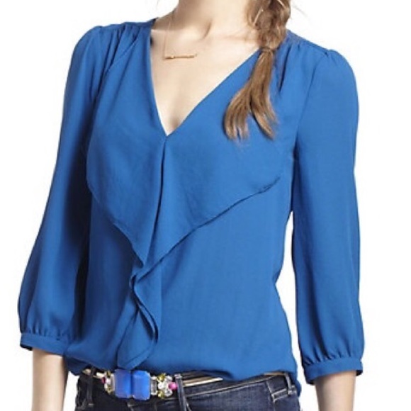 Anthropologie Tops - Anthropologie Maeve Parted ruffle chiffon blouse